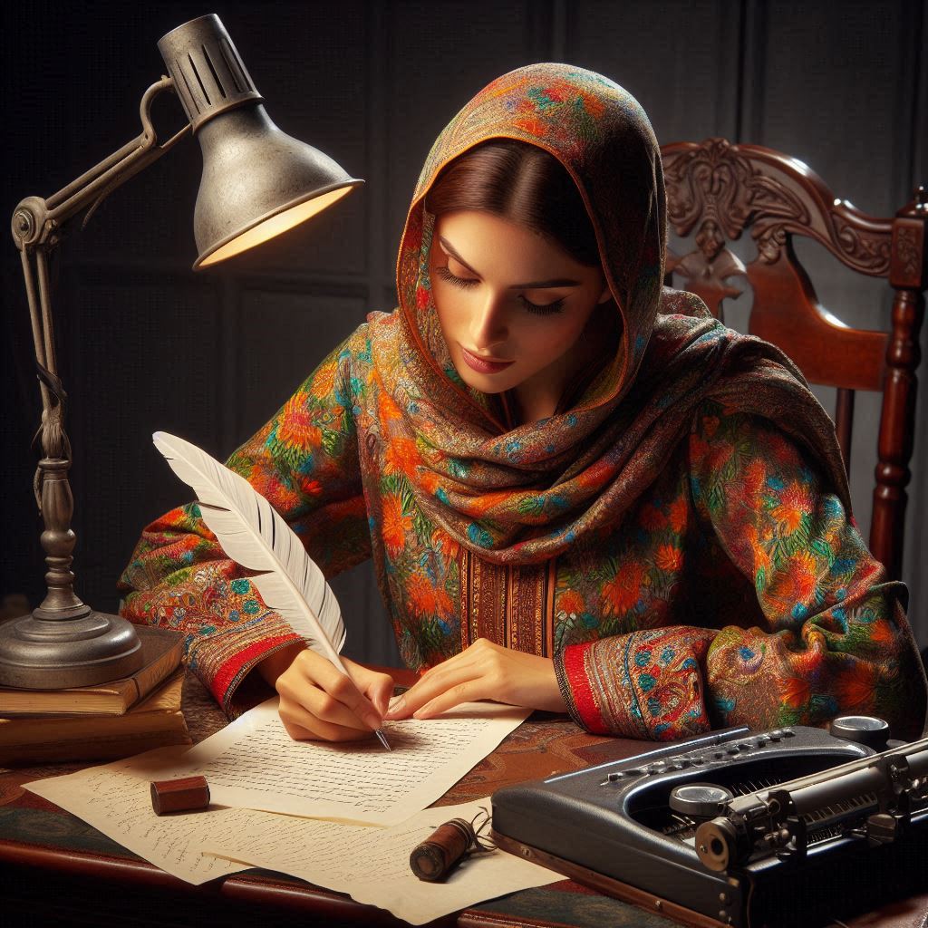 a pakistani damsel writing a leter